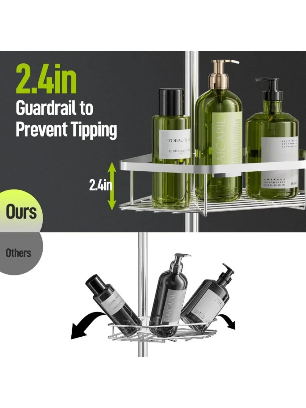 Stainless Steel Corner Shower Caddy - Adjustable 4-Tier Organizer with Hooks